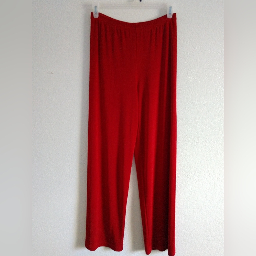 Francine Browner Travelers Knit Pants Red Elastic Waist Straight Leg USA Medium